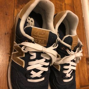 Denim and leather new balance shoes